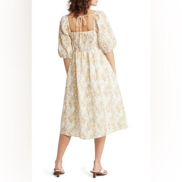 Chelsea28 Floral Eyelet Dress In White- Yellow Floral Women’s Sz M - Picture 4 of 7